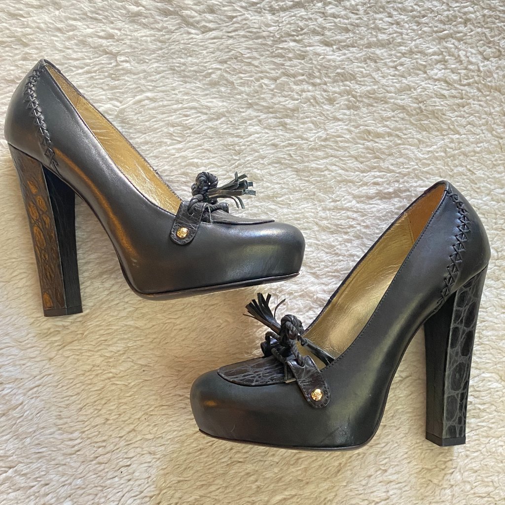 Vintage Just Cavalli Black Leather Platform Heels